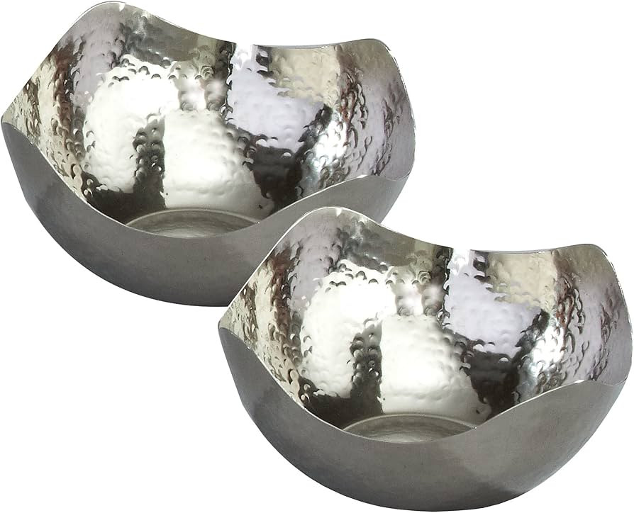 Elegance Hammered 6-Inch Stainless Steel Wave Serving Bowls, Set of 2, Silver | Amazon (US)