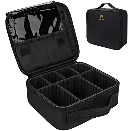 Relavel Travel Makeup Train Case Makeup Cosmetic Case Organizer Portable Artist Storage Bag with Adjustable Dividers for Cosmetics Makeup Brushes Toiletry Jewelry Digital Accessories Black | Amazon (US)