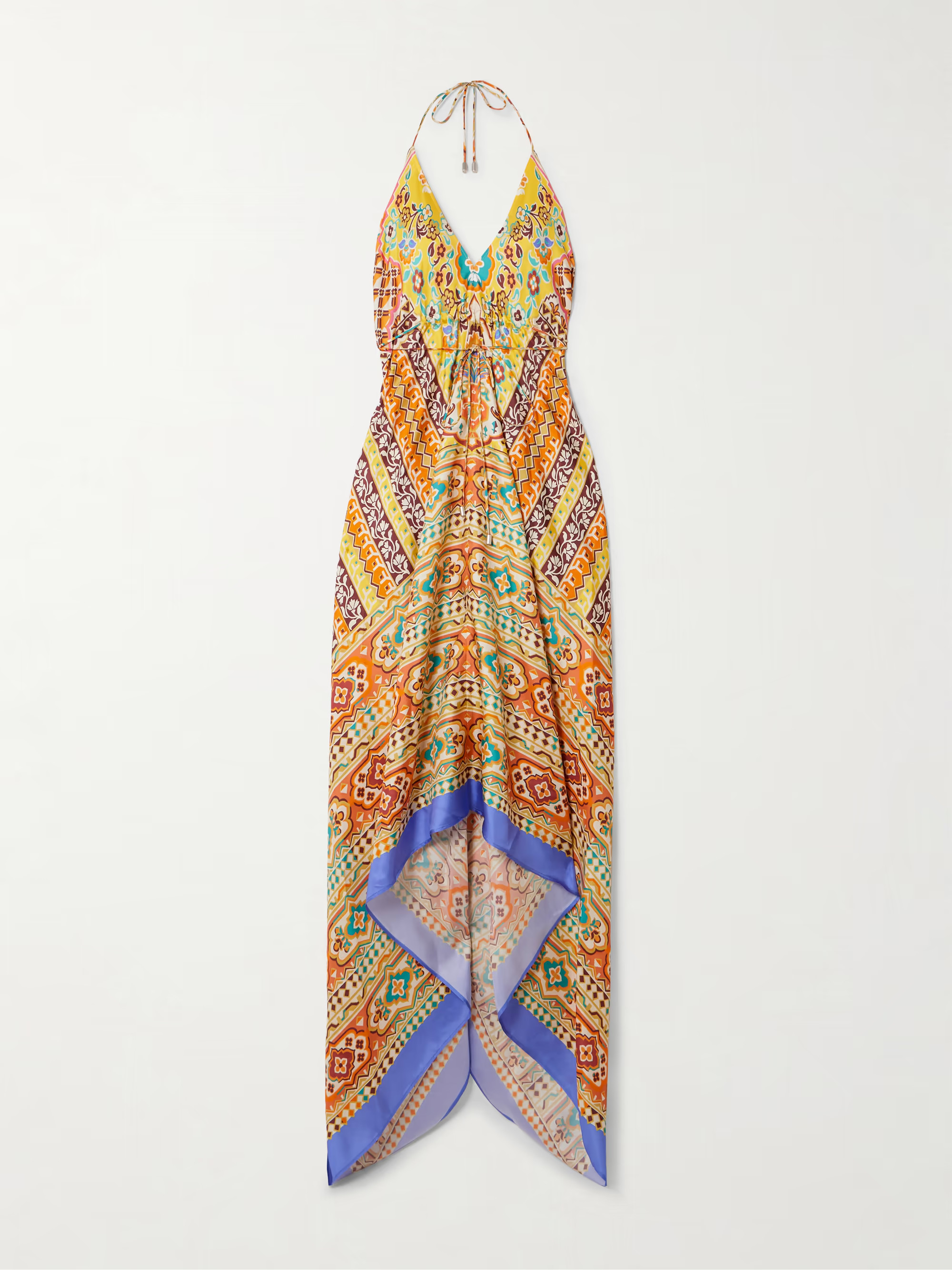 Asymmetric floral-print silk-twill halterneck dress | NET-A-PORTER APAC