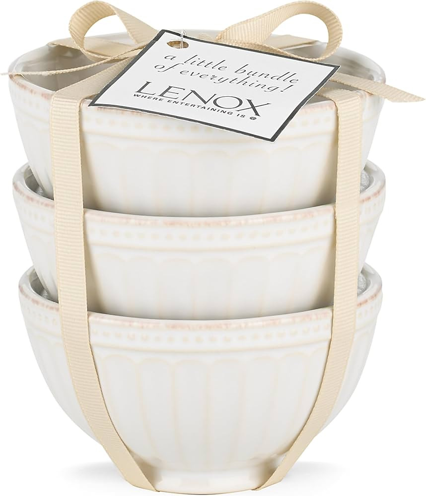 Lenox (858037 ) French Perle Groove Bowls (Set of 3), Mini, White | Amazon (US)