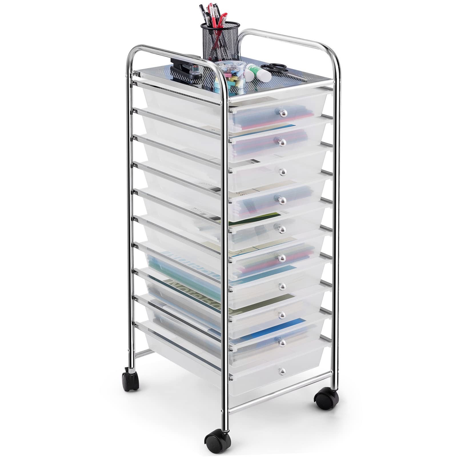 COSTWAY 10-Drawer Rolling Storage Cart, Utility Mobile Trolley with Removable Drawers & Universal... | Amazon (US)