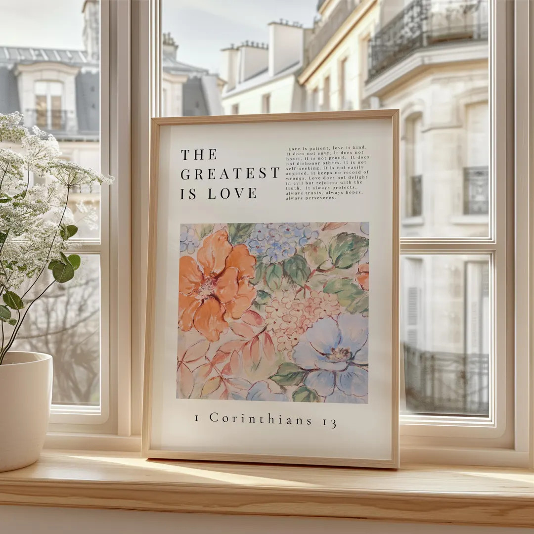 Love is Patient and Kind Bible Scripture Wall Art Floral Vintage Christian Wall Prints Bible Vers... | Etsy (US)