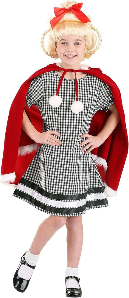 Dr. Seuss Cindy Lou Who Costume for Girls, Christmas Checkered Gingham Dress & Red Velvet Cape | Amazon (US)