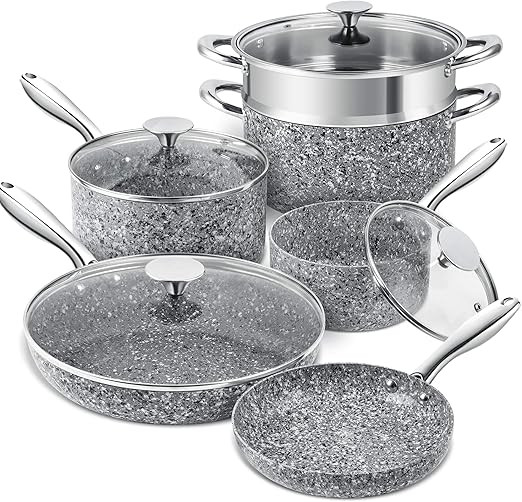 MICHELANGELO Stone Cookware Set 10 Piece, Ultra Nonstick Pots and Pans Set with Stone-Derived Coa... | Amazon (US)