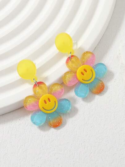 1pair Cute Expression Decor Flower Drop Earrings For Women For Daily Decoration | SHEIN