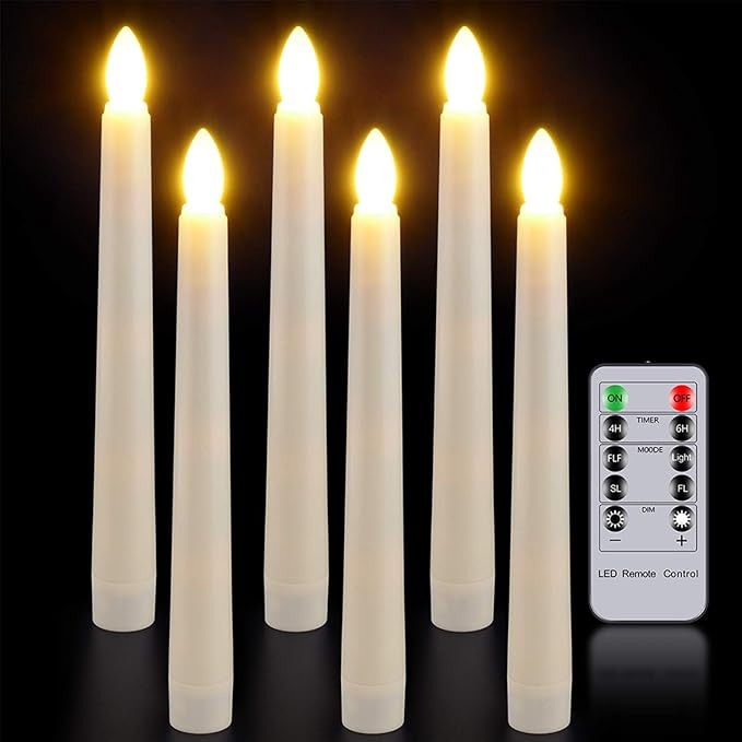 Flameless Candles with Remote Timer, PChero 7.9" Ivory Battery Operated LED Taper Dripless Floati... | Amazon (US)