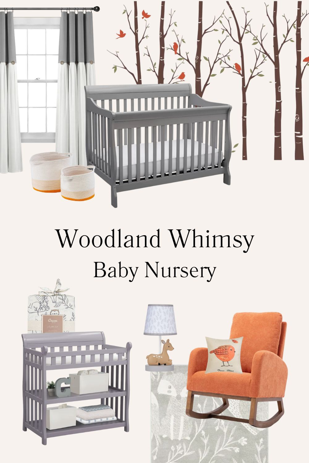 Transform your baby’s room into a magical woodland retreat! With a soft gray crib, a pop of warmth from the orange rocking chair, and adorable forest details, this setup is designed for both comfort and charm—perfect for your little one’s first adventures. 

 #LTKHome #LTKBaby #LTKKids