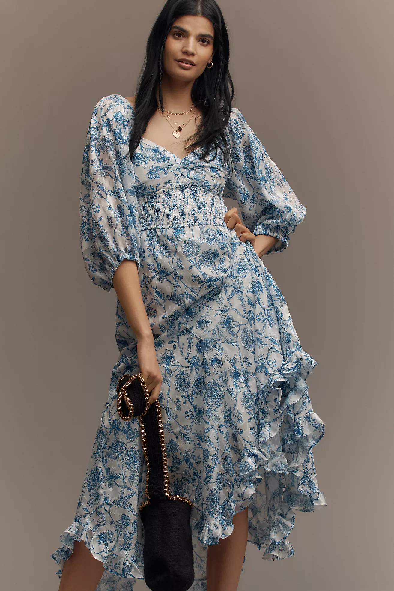 Hutch Twist-Front Smocked Midi Dress | Anthropologie (US)