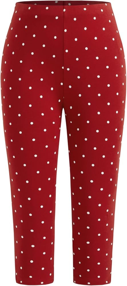 CIDER Women Mid Waist Polka Dot Capri Leggings High Stretch Slim Fit Cotton Blend Knit Fabric Pan... | Amazon (US)