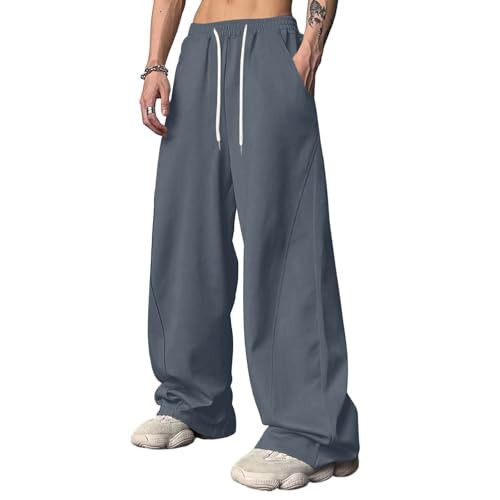 Baggy Sweatpants Men Oversized Casual Y2k Pants Streetwear Parachute Pant Drawsring Athletic Joggers with Pockets Pantalones Para Hombre Open Bottoms 2026 Comfy Sweat Pants Big and Tall Grey | Amazon (US)
