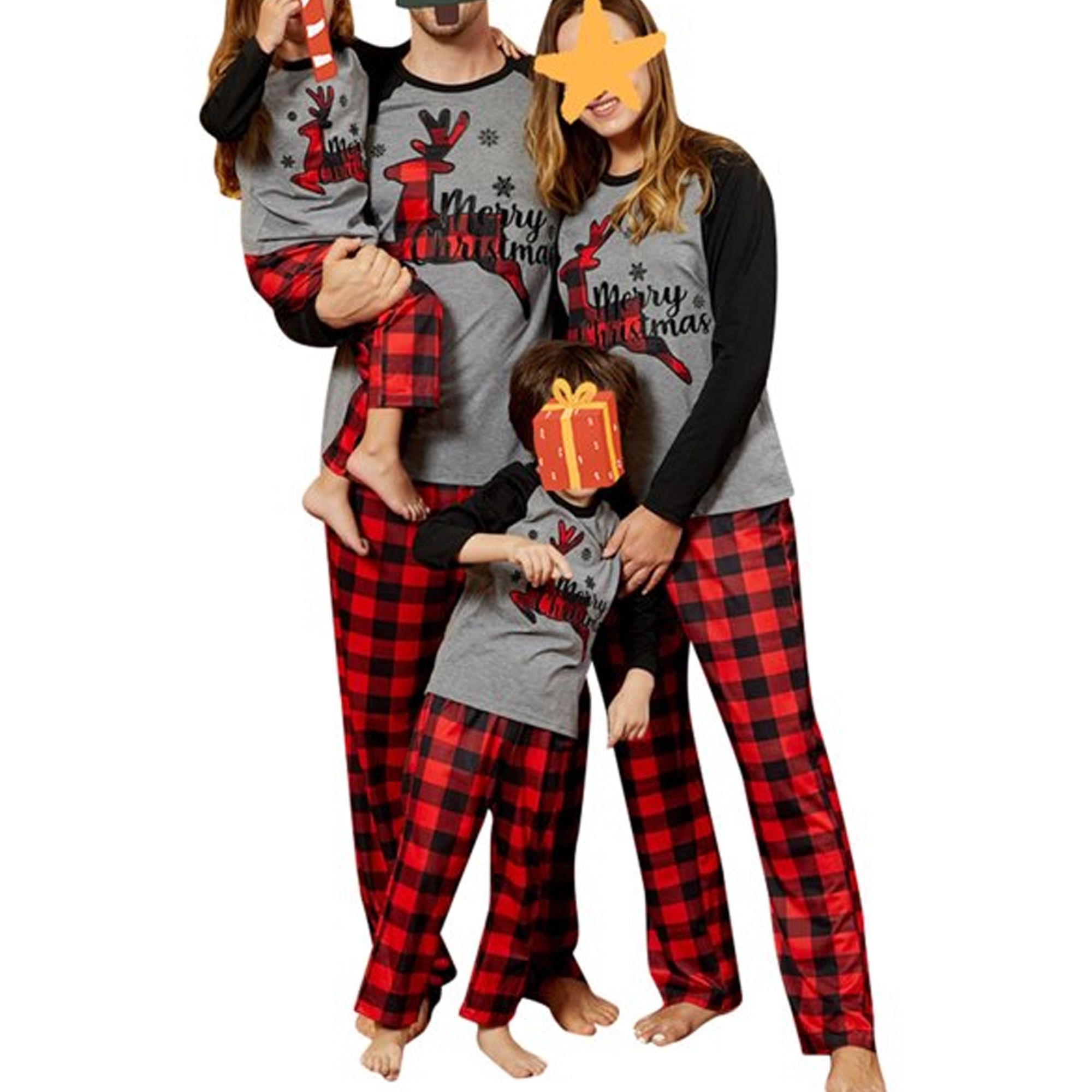 Sunisery Merry Christmas Family Matching Pajamas Sets Plaid Deer Print Holiday Xmas Pjs Sleepwear... | Walmart (US)