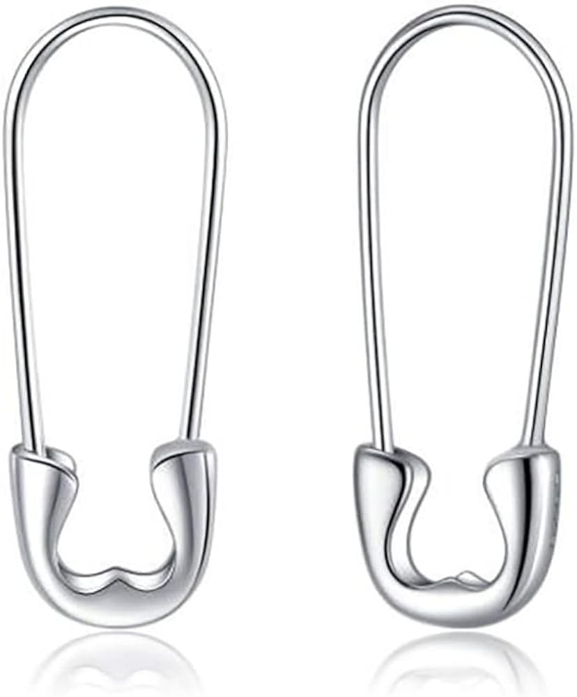 Reffeer Solid 925 Sterling Silver Safety Pin Earrings Hoop for Women Teen Girls Paperclip Earring... | Amazon (US)