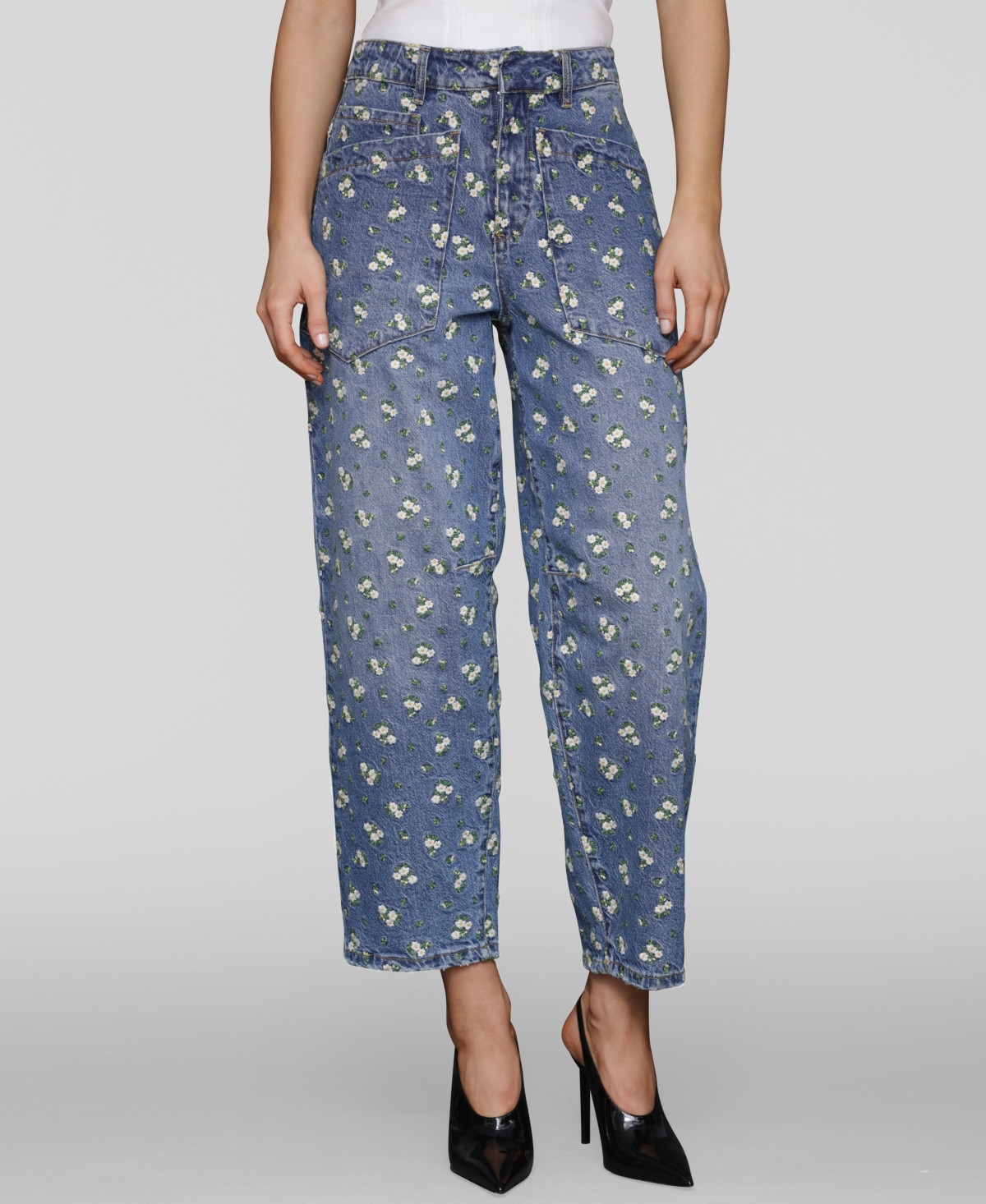 Avec Les Filles Women's Embroidered Barrel-Leg Jeans - Cafe Wash | Macy's