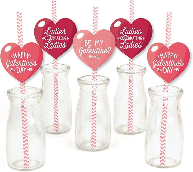Big Dot of Happiness Happy Galentine’s Day - Paper Straw Decor - Valentine’s Day Party Stripe... | Amazon (US)