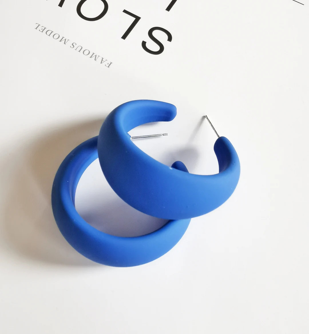 Matte Klein Blue Hoop Earrings - Etsy | Etsy (US)