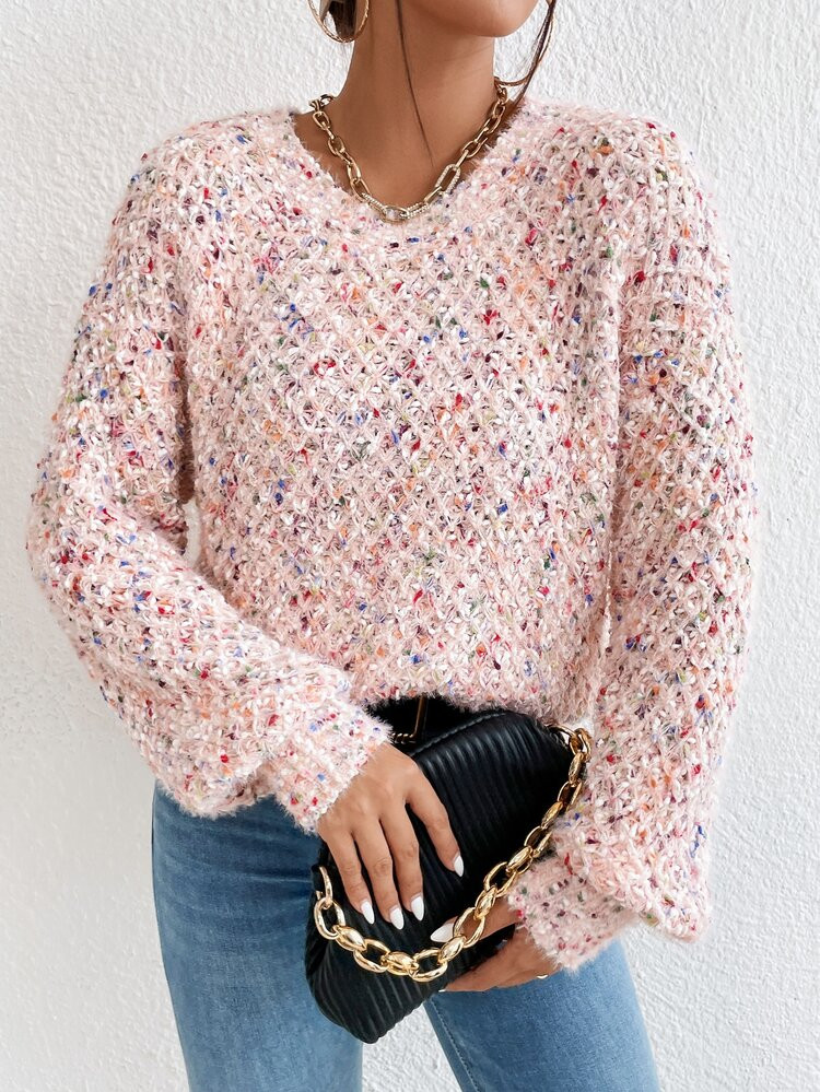 Space Dye Bishop Sleeve Sweater | SHEIN