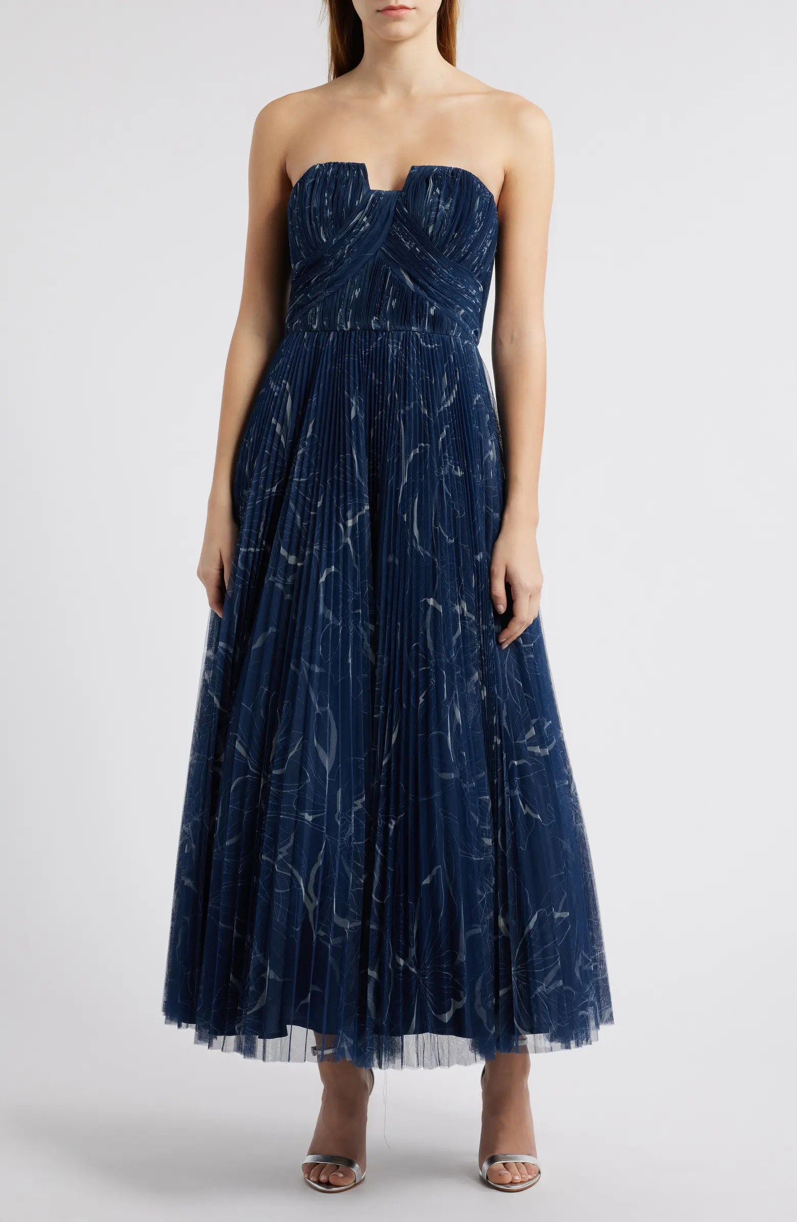 Pleated Strapless Mesh Gown | Nordstrom