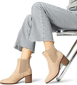 DREAM PAIRS Women's Retro Elastic Chelsea Ankle Boots Fashion Low Chunky Block Heel Pointed Toe F... | Amazon (US)