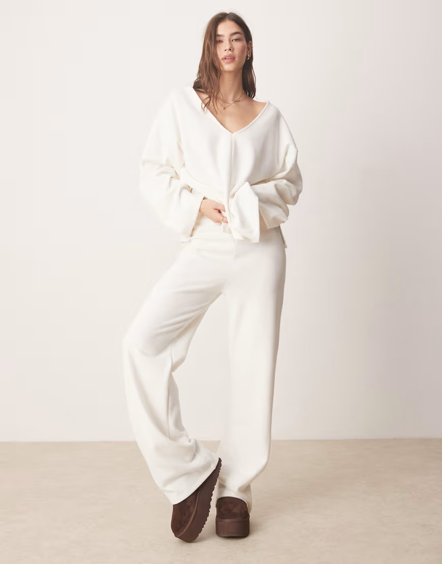 ASOS DESIGN soft touch wide leg pants in winter white (part of a set) | ASOS (Global)