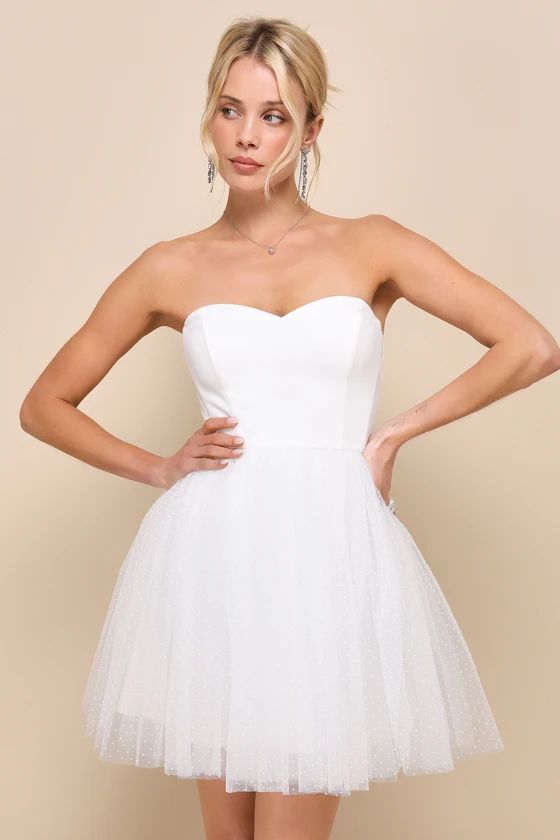 Instant Perfection White Strapless Dress White Mesh Dress White Tulle Dress White Outfit Inspo Lulus | Lulus