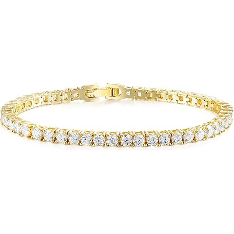 PAVOI 14K Gold Plated 3mm Cubic Zirconia Classic Tennis Bracelet | Gold Bracelets for Women | Siz... | Amazon (US)