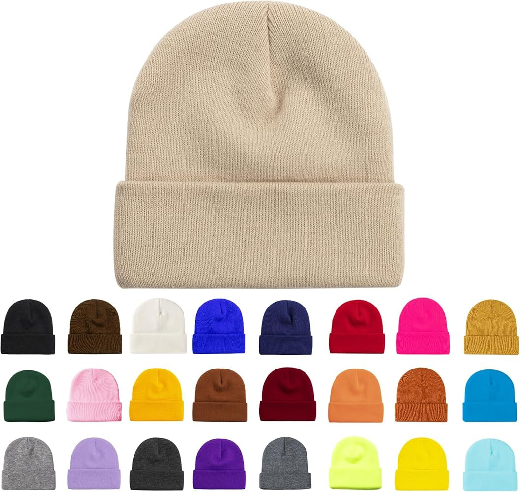 ZOORON 1 & 2 Packs Beanie for Men Women Warm Winter Hats Acrylic Knit Cuffed Beanie Cap Unisex | Amazon (US)