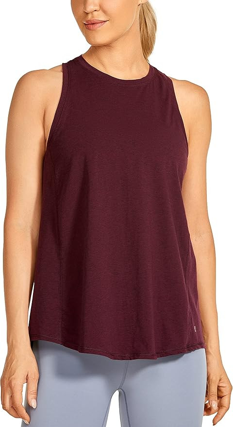 CRZ YOGA Women's Workout Tank Tops Tie Back High Neck Pima Cotton Yoga Shirts Loose fit Athletic ... | Amazon (US)