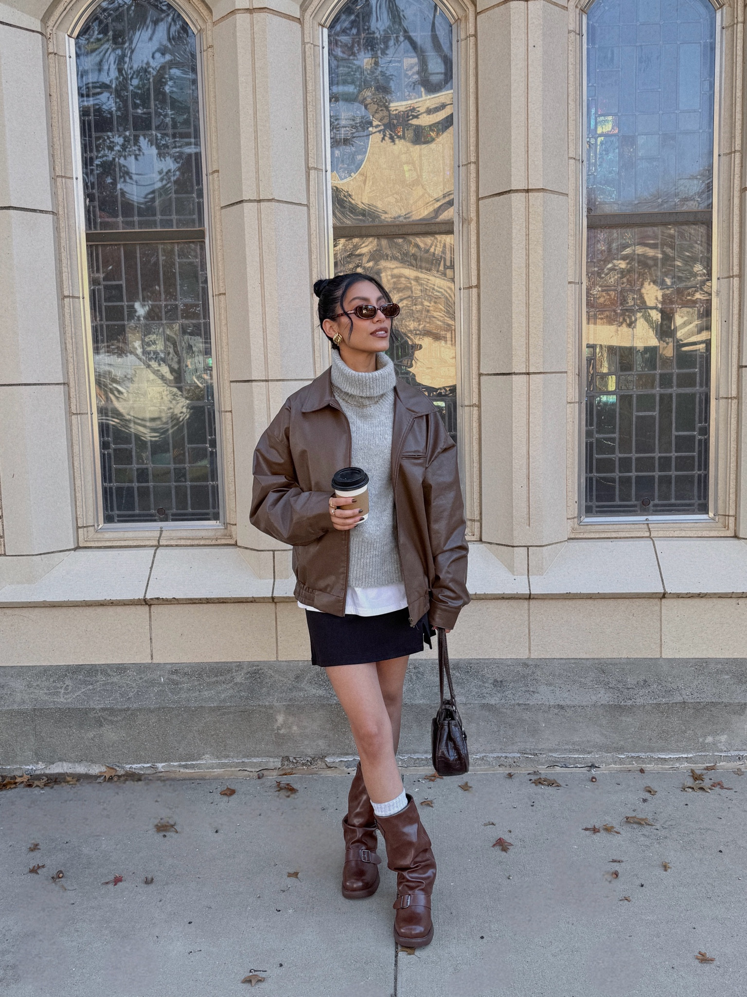 *linked a similar sweater, purse & skirt*
Fall Fashion + Winter Fashion + Moto Boots + Sweaters + Faux Leather Jacket + Sunglasses + Lip Combos 

#LTKStyleTip #LTKHoliday #LTKFindsUnder50