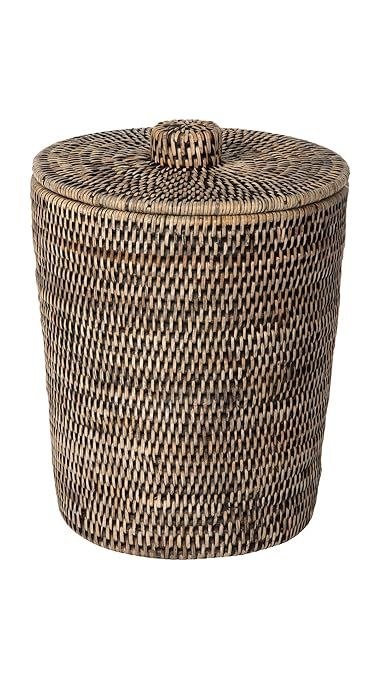 Kouboo La Jolla Rattan Round Waste Basket with Lid & Plastic Insert (Black Wash) | Amazon (US)