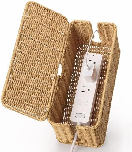 Handmade Cable Management Box Brown, Imitation Rattan Cord Organizer Box, Cord Hider, Cable Organ... | Amazon (CA)