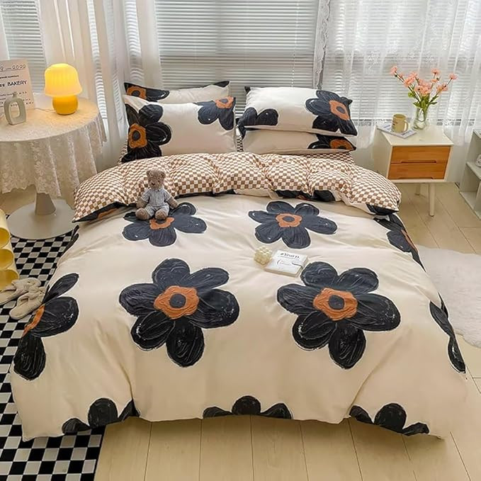 Houseri Black Floral Comforter Set Twin Beige 3D Floral Bedding Comforter Sets Twin Size for Todd... | Amazon (US)
