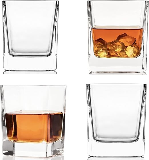 Square Wishkey Glasses Set of 4 (7 Oz) - Rocks Glasses for Alcohol, Whisky, Bourbon, Tequila, Sco... | Amazon (US)