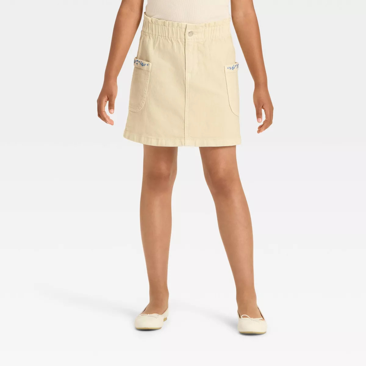 Girls' Paperbag Waist Embroidered Cargo Skirt - Cat & Jack™ Cream | Target