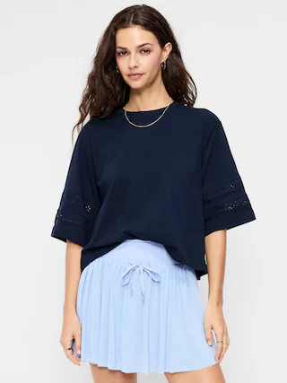 Vintage Crew-Neck Cropped Lace-Trim T-Shirt | Old Navy (US)