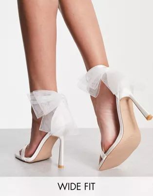 Be Mine Wide Fit Bridal Cynzia tulle bow detail sandals in ivory | ASOS (Global)