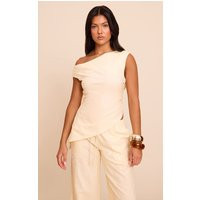 Beige Woven One Shoulder Asymmetric Long Top | PrettyLittleThing US