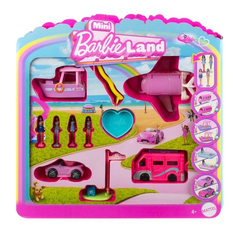 Barbie Mini BarbieLand 4-Pack Doll & Vehicle Set, 4 1.5-inch Dolls & 4 Iconic Toy Vehicles | Walmart (US)