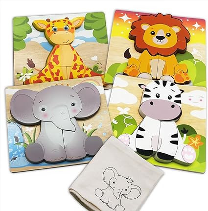 Adri & LiLi Wooden Animal Jigsaw Puzzles for Toddlers - Baby Puzzles for Toddler Girls & Boys, 1 ... | Amazon (US)