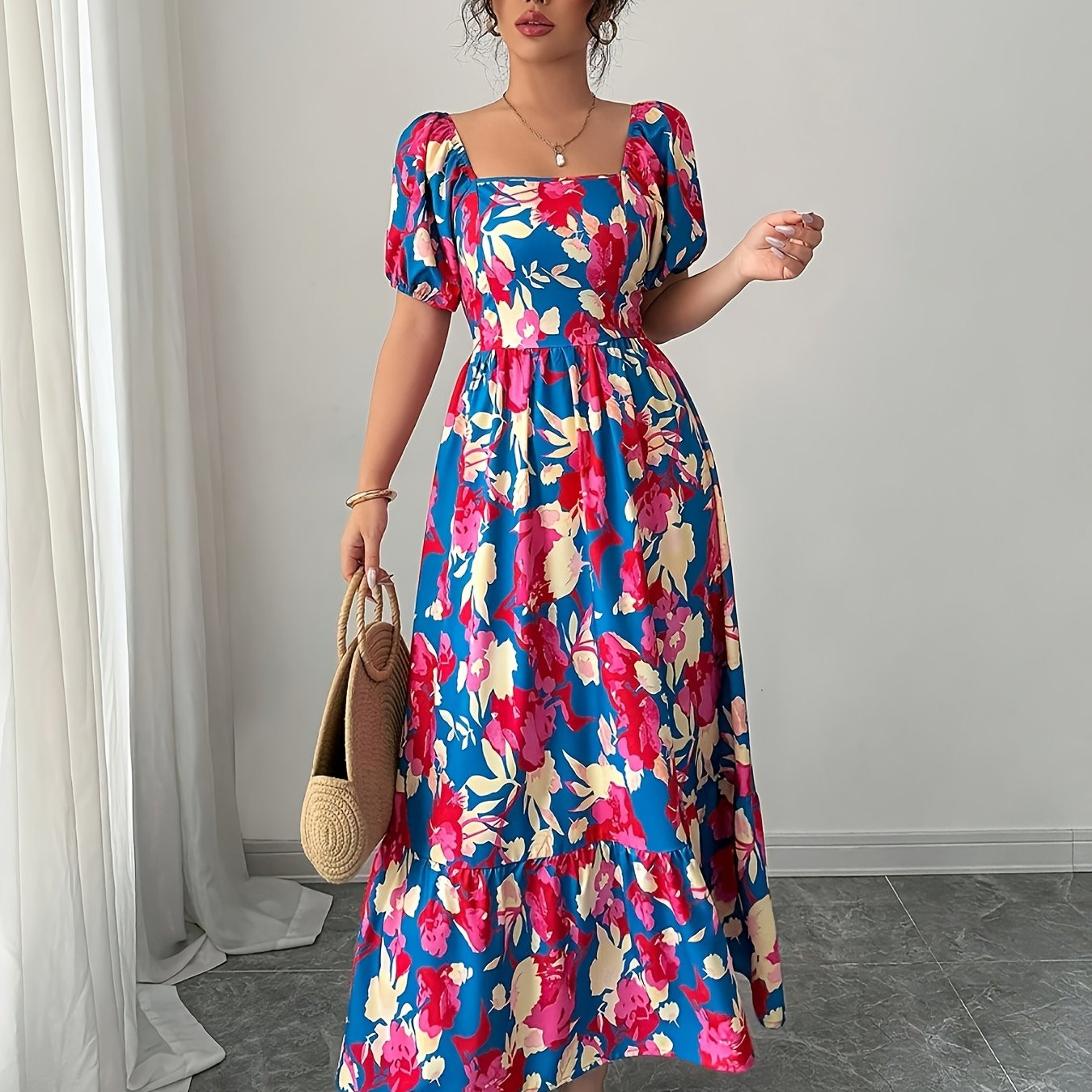 guguin spring/summer floral print bubble sleeve square neck - Temu Canada | Temu Affiliate Program