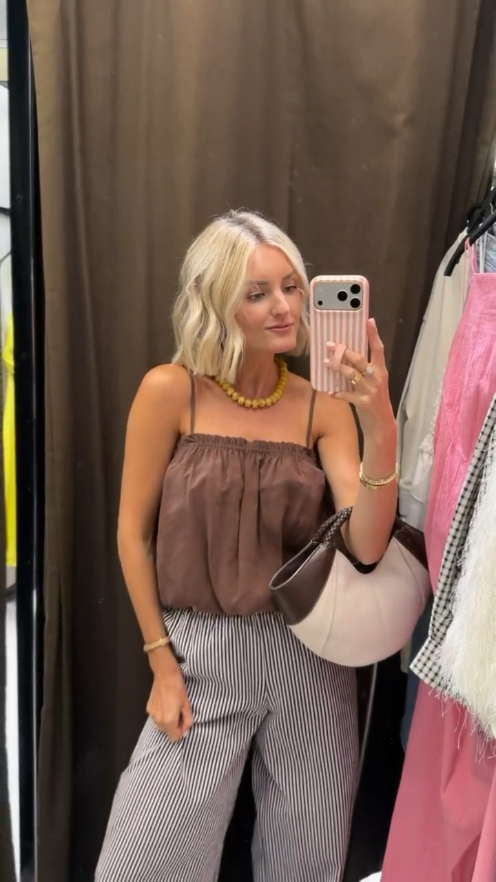 How cute is this brown bubble top with the brown striped pants?! Love this for dinner out one night! Wearing XS in top & S in pants! 

Loverly Grey, Zara, summer outfit, striped pants, brown top 

#LTKSeasonal