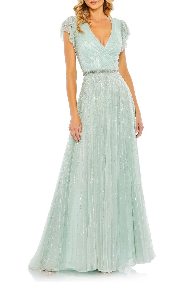 Beaded Cap Sleeve Tulle A-Line Gown | Nordstrom