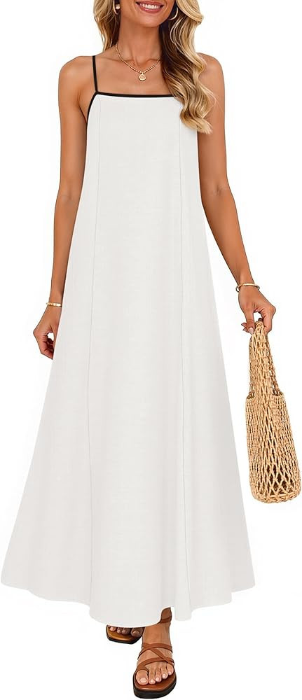 ZESICA Women's 2025 Summer Boho Sleeveless Maxi Dress Spaghetti Straps Casual Flowy A Line Beach ... | Amazon (US)