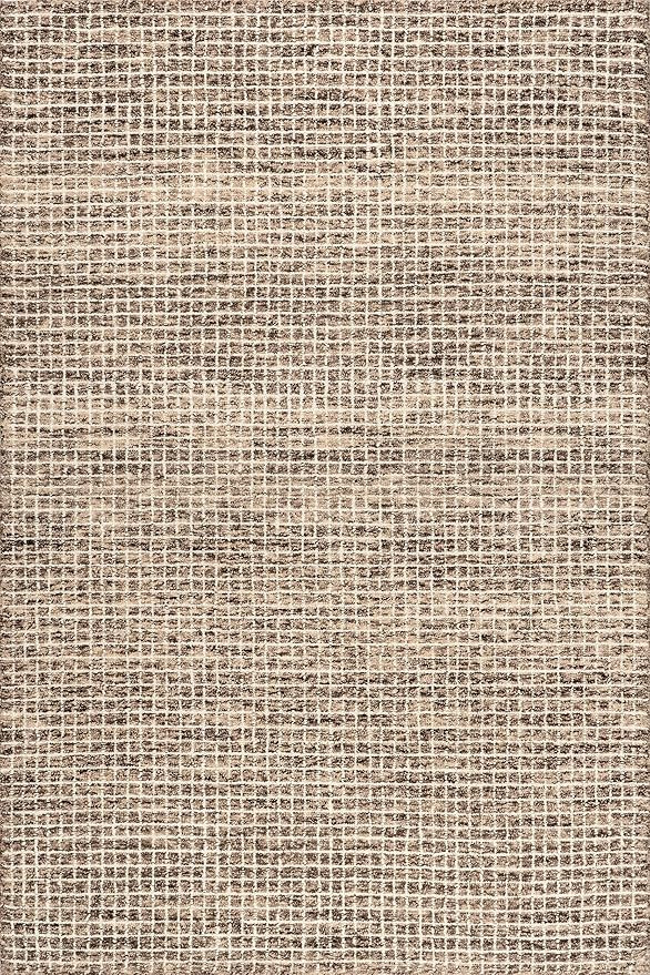 Rugs USA 6x9 Melrose Checked Wool Indoor Area Rug, Contemporary Farmhouse Brown/Ivory for Living ... | Amazon (US)