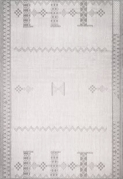 Light Gray Tribal Indoor/Outdoor Flatweave Area Rug | Rugs USA