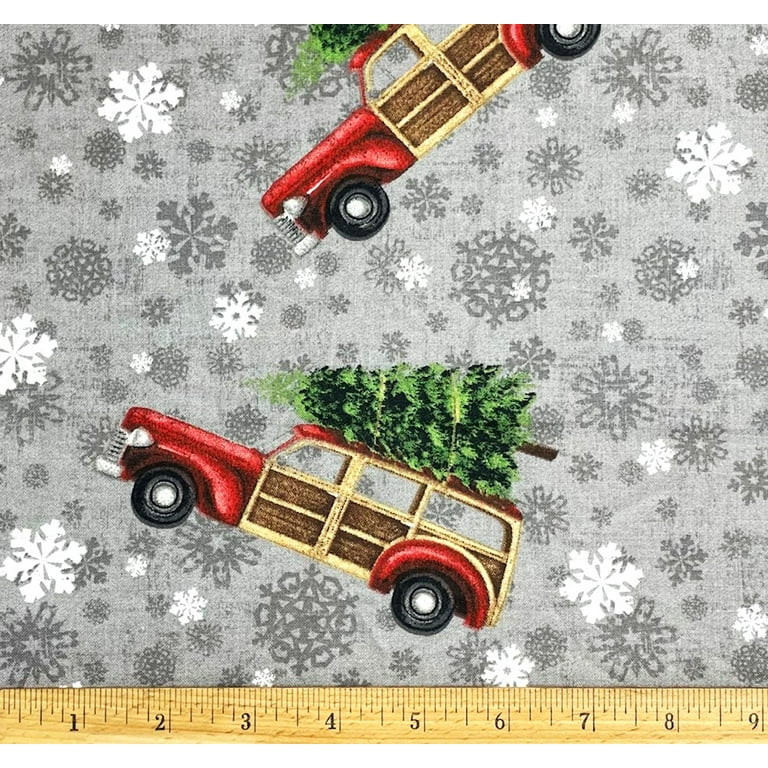 1/2 Yard - Christmas Tree Woody Station Wagon on Gray Cotton Fabric (Great for Quilting, Sewing, ... | Walmart (US)