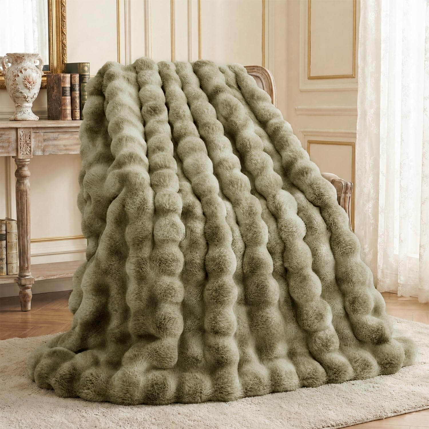 L'AGRATY Faux Fur Throw Blanket for Couch, 50'' x 60'', Tie-Dye Gray Green | Amazon (US)