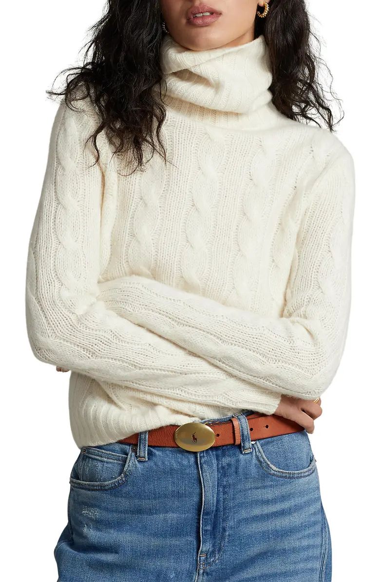 Polo Ralph Lauren Women's Cable Cashmere Turtleneck Sweater | Nordstrom | Nordstrom