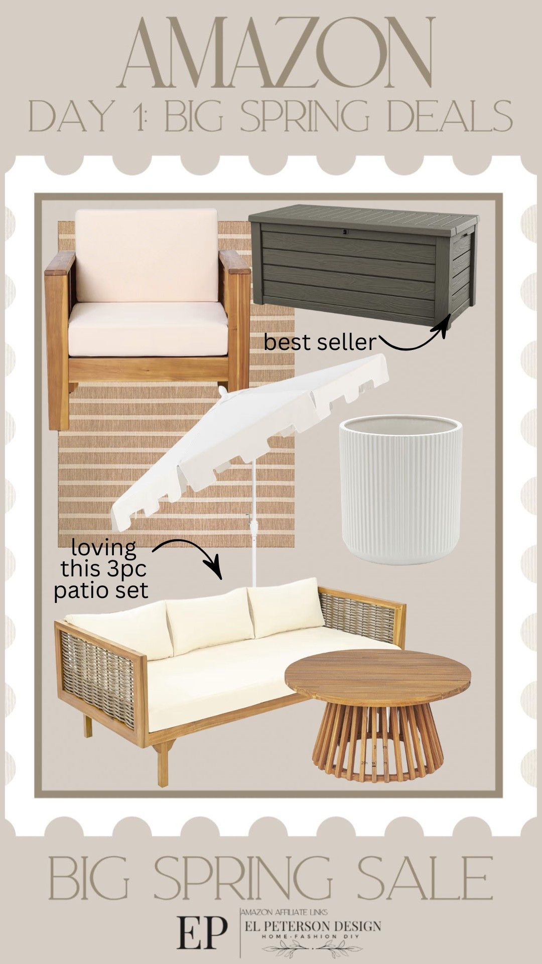 Amazon Big Spring Sale
Day 1: Big Spring Deals
Storage bin
3 pc patio set
Outdoor rug
Umbrella
Planter
Outdoor chair 

#LTKSaleAlert #LTKHome