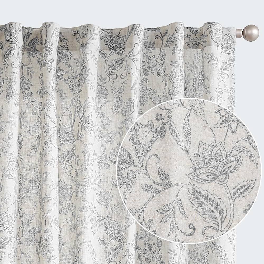 jinchan Floral Curtains Linen Curtains for Living Room Grey French Country Farmhouse Curtains 84 ... | Amazon (US)
