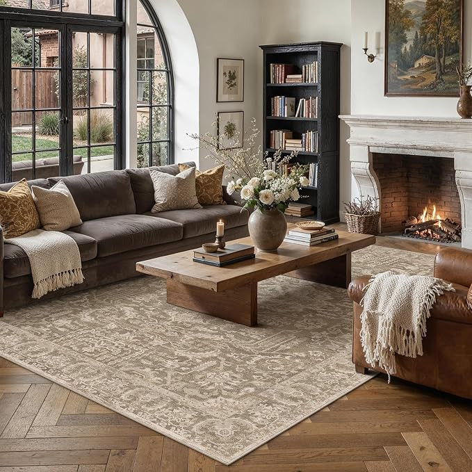 HUGEAR 8x10 Area Rug Taupe Machine Washable Rug Room Decor Distressed Vintage Living Room Rugs Lo... | Amazon (US)